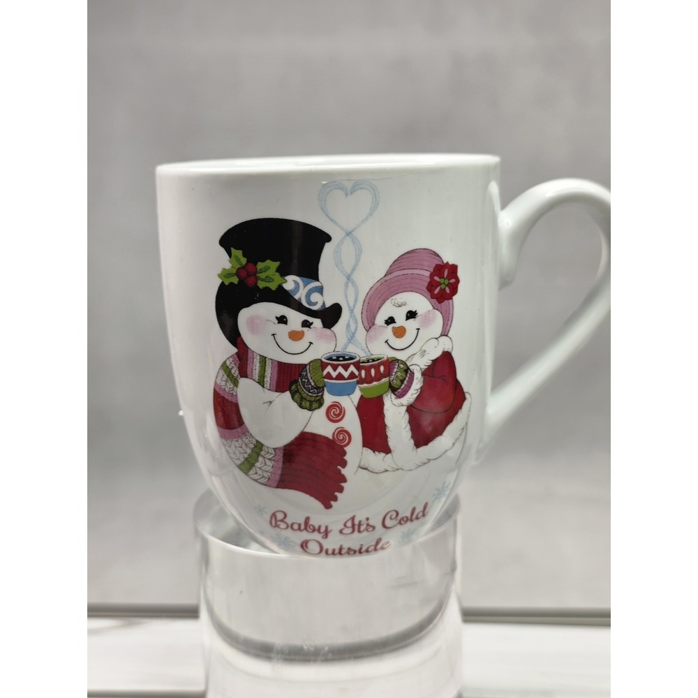 Fitz and Floyd CHRISTMAS Porcelain Mug Snowman Couple 10oz. EUC
